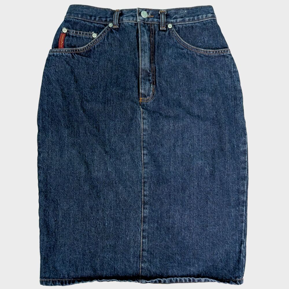Vintage Jordache Studio Denim Jean Skirt Womens 4 27" Y2K Midi High-waist Pencil